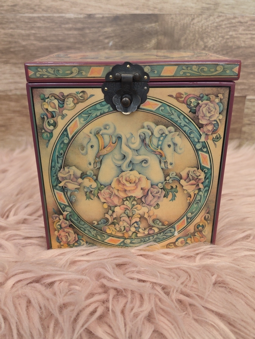 Vtg 1986 A Circus Dream Enesco Pastel Pink & Cream Carousel Floral White Horse